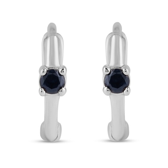 Blue Sapphire Solitaire Hoop Earrings in 10K White Gold