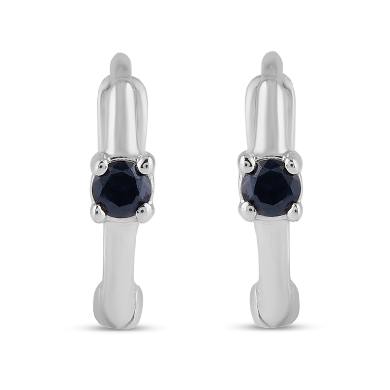 Main Image 3 of Blue Sapphire Solitaire Hoop Earrings in 10K White Gold