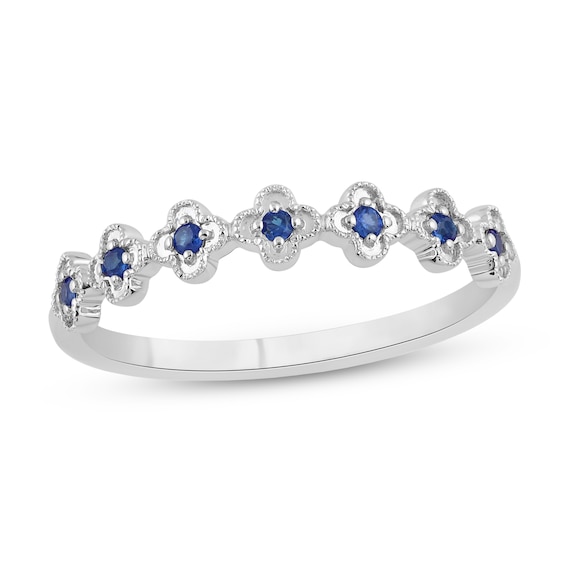 Blue Sapphire Seven Stone Clover Ring in 10K White Gold