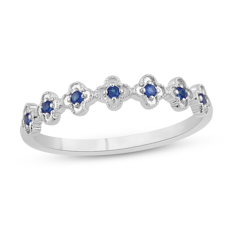 Blue Sapphire Seven Stone Clover Ring in 10K White Gold