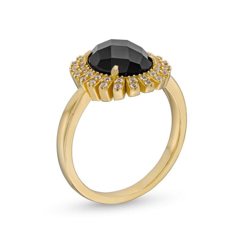 Main Image 2 of Onyx and White Lab-Created Sapphire Sunburst Pendant, Ring and Stud Earrings Set in Sterling Silver with 18K Gold Plate