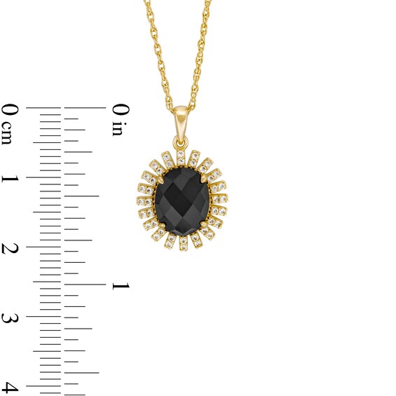 Onyx and White Lab-Created Sapphire Sunburst Pendant, Ring and Stud Earrings Set in Sterling Silver with 18K Gold Plate