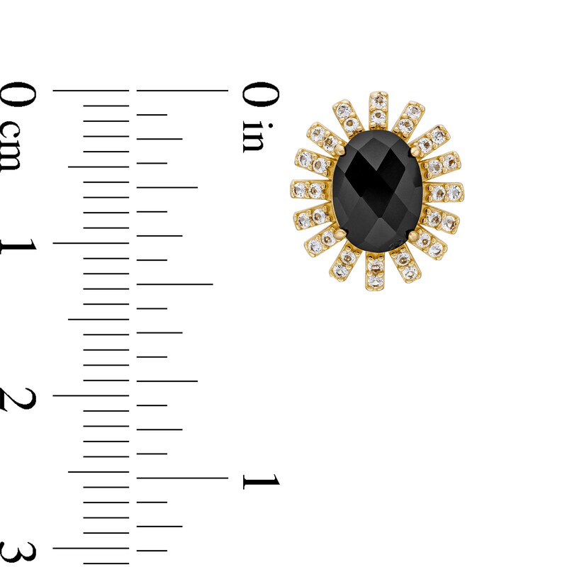 Main Image 5 of Onyx and White Lab-Created Sapphire Sunburst Pendant, Ring and Stud Earrings Set in Sterling Silver with 18K Gold Plate