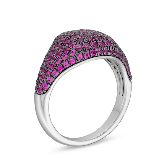 Lab-Created Ruby Signet Ring in Sterling Silver and Black Rhodium Plate