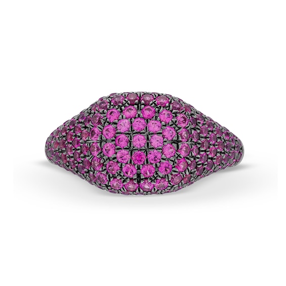 Lab-Created Ruby Signet Ring in Sterling Silver and Black Rhodium Plate