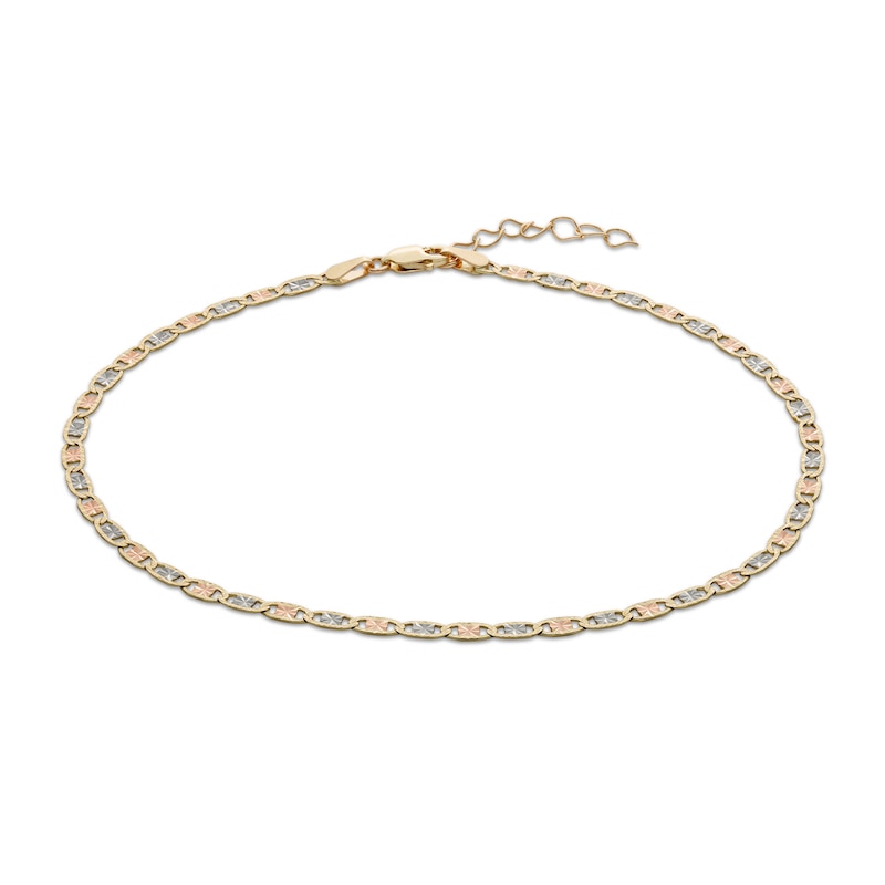 2.5mm Diamond-Cut Valentino Chain Anklet in Solid 14K Tri-Tone Gold - 10"