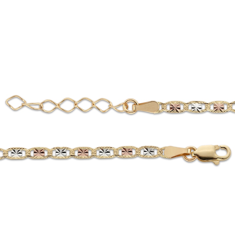 2.5mm Diamond-Cut Valentino Chain Anklet in Solid 14K Tri-Tone Gold - 10"