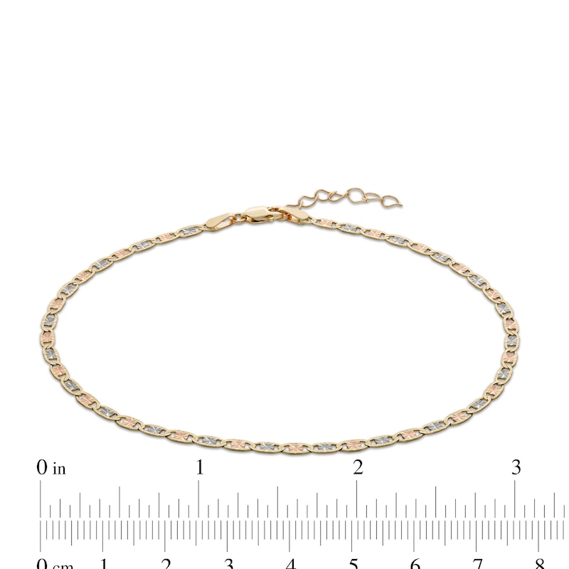 2.5mm Diamond-Cut Valentino Chain Anklet in Solid 14K Tri-Tone Gold - 10"