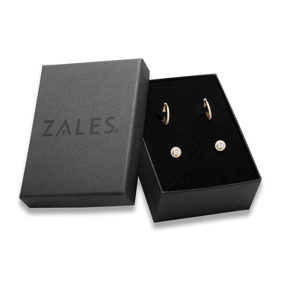 1/4 CT. T.w. Diamond Stud and Hoop Earrings Set in Sterling Silver with 18K Gold Plate