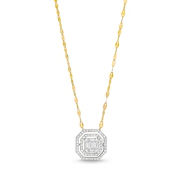 1/2 CT. T.W. Princess-Shaped Multi-Diamond Double Octagonal Frame Necklace in 10K Gold