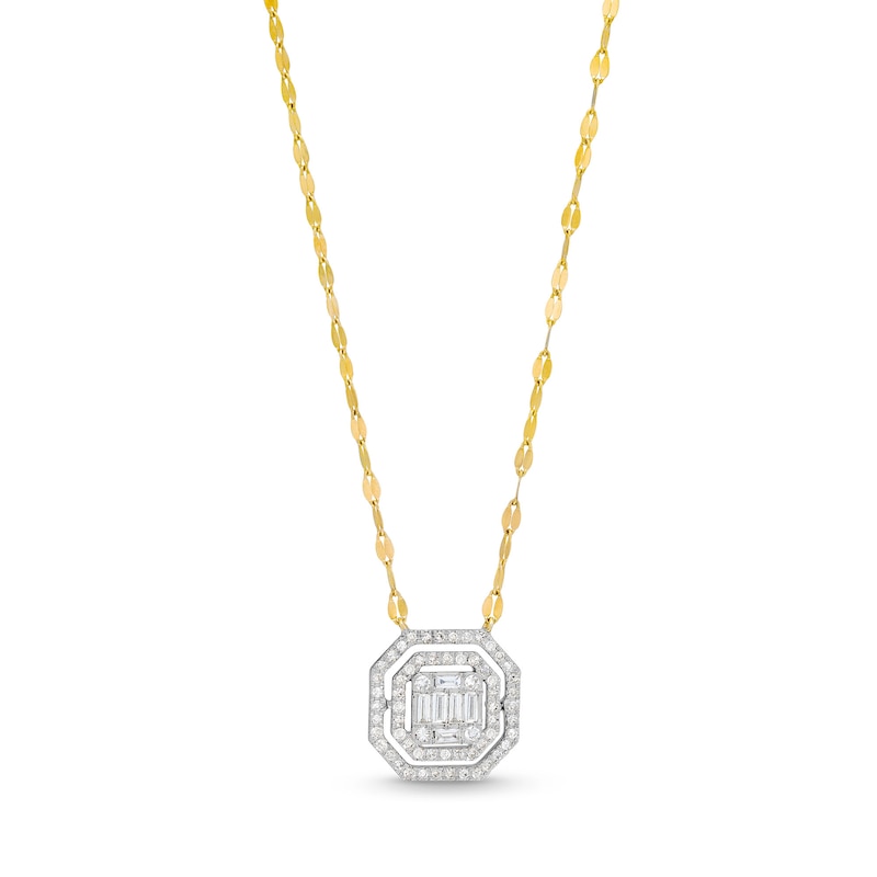 Main Image 1 of 1/2 CT. T.W. Princess-Shaped Multi-Diamond Double Octagonal Frame Necklace in 10K Gold