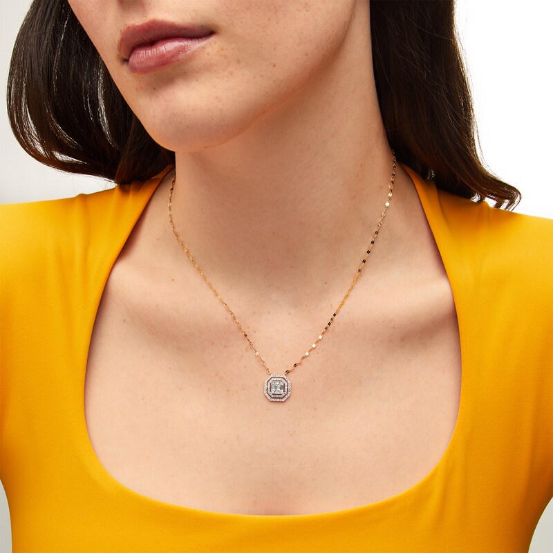 Main Image 2 of 1/2 CT. T.W. Princess-Shaped Multi-Diamond Double Octagonal Frame Necklace in 10K Gold