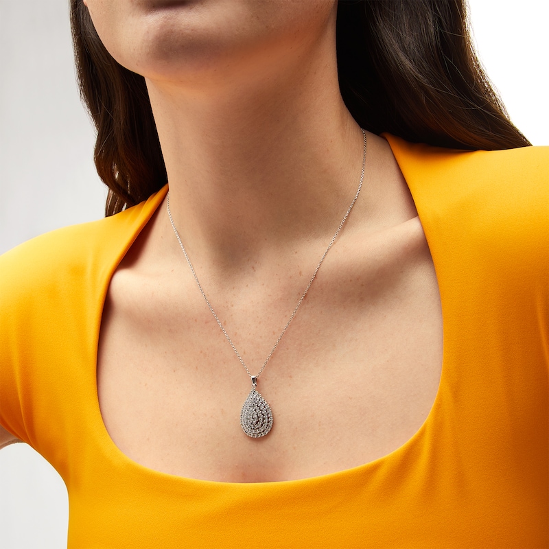 Main Image 2 of 1/5 CT. T.W. Pear-Shaped Multi-Diamond Triple Frame Pendant in Sterling Silver