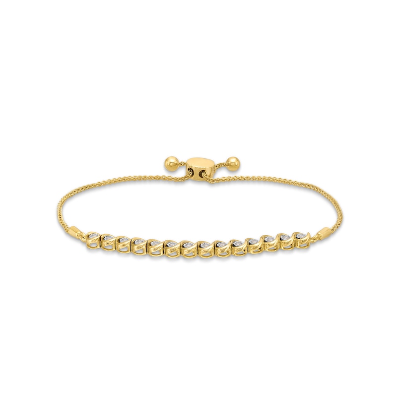 Main Image 1 of 1/4 CT. T.W. Diamond Bypass Frame Line Bolo Bracelet in Sterling Silver with 10K Gold Plate - 9"