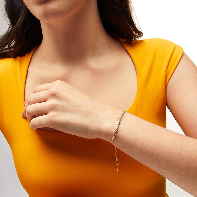 Main Image 2 of 1/4 CT. T.W. Diamond Bypass Frame Line Bolo Bracelet in Sterling Silver with 10K Gold Plate - 9"