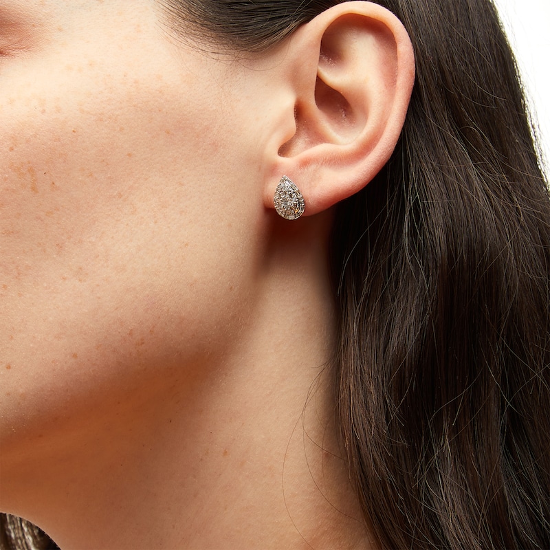 Main Image 2 of 1/2 CT. T.W. Pear-Shaped Multi-Diamond Frame Stud Earrings in Sterling Silver