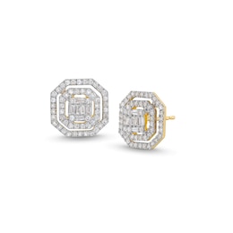1/2 CT. T.W. Princess-Shaped Multi-Diamond Double Octagonal Frame Stud Earrings in 10K Gold