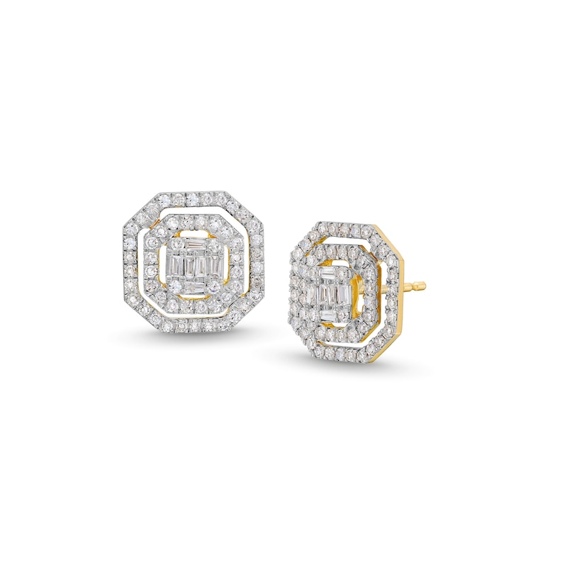 Main Image 1 of 1/2 CT. T.W. Princess-Shaped Multi-Diamond Double Octagonal Frame Stud Earrings in 10K Gold