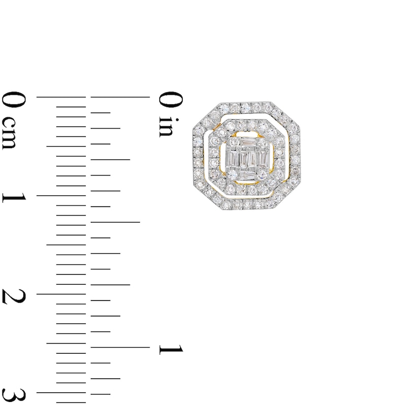 Main Image 3 of 1/2 CT. T.W. Princess-Shaped Multi-Diamond Double Octagonal Frame Stud Earrings in 10K Gold