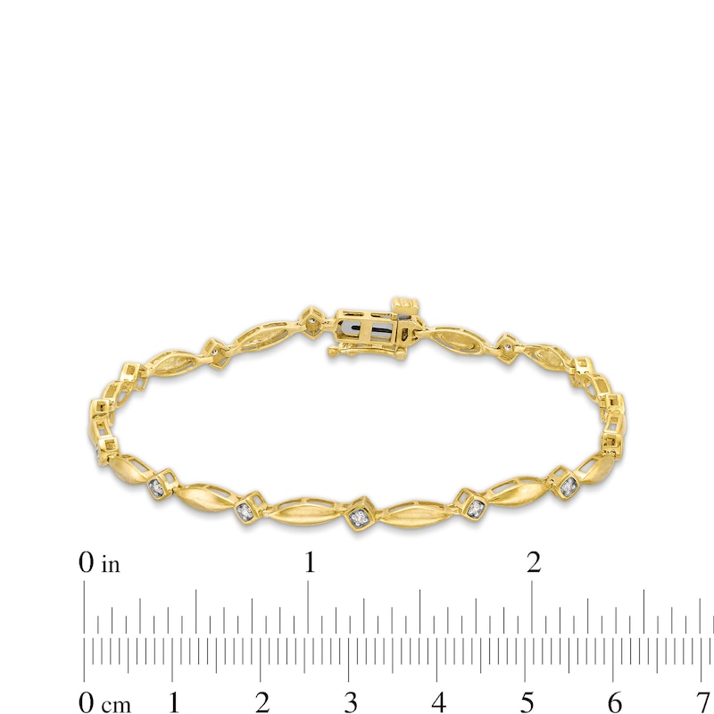 Main Image 4 of 1/10 CT. T.W. Diamond Marquise Link Alternating Line Bracelet in Sterling Silver with 10K Gold Plate