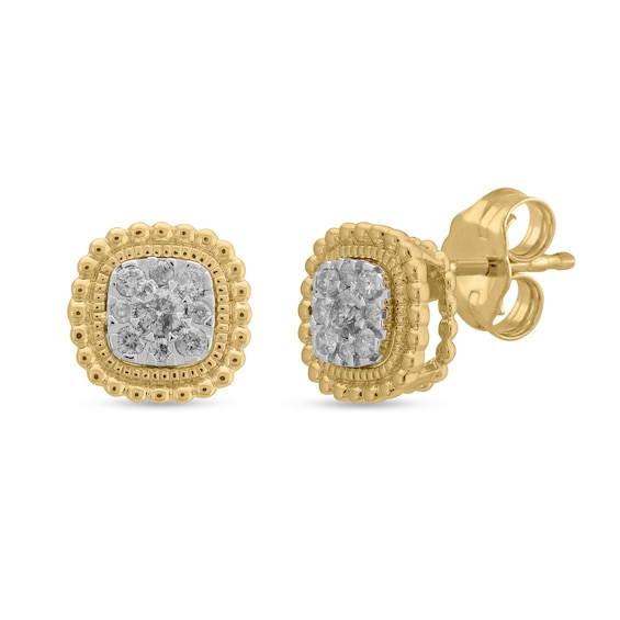 1/5 CT. T.w. Cushion-Shaped Multi-Diamond Double Beaded Frame Stud Earrings in 10K Gold