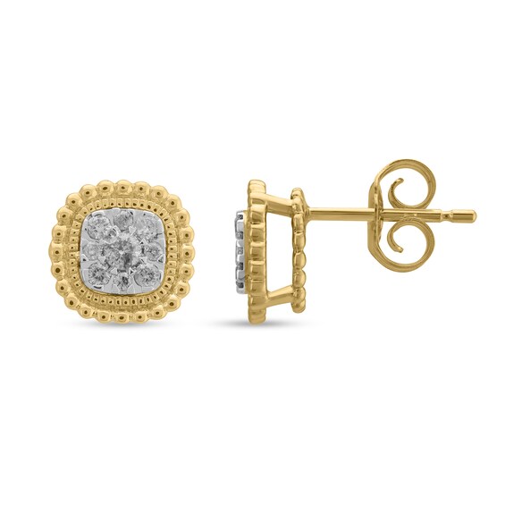 1/5 CT. T.w. Cushion-Shaped Multi-Diamond Double Beaded Frame Stud Earrings in 10K Gold