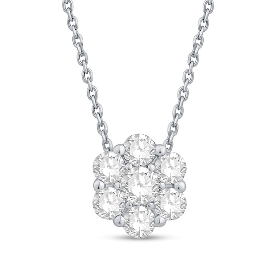 1 CT. T.w. Certified Lab-Grown Multi-Diamond Flower Necklace in 10K White Gold (F/Si2) - 19"