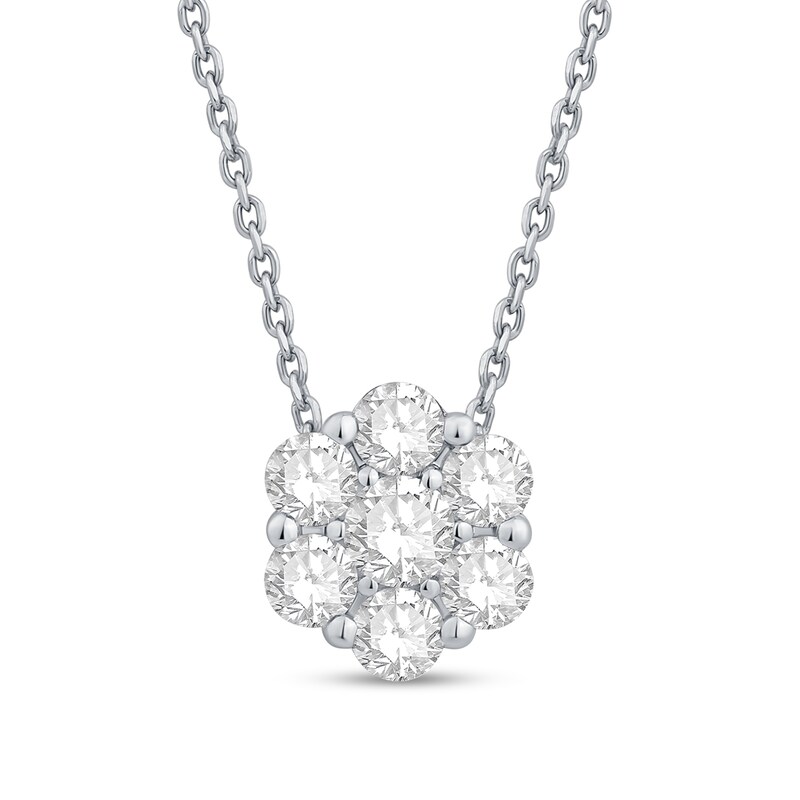 1 CT. T.W. Certified Lab-Created Multi-Diamond Flower Necklace in 10K White Gold (F/SI2) - 19"