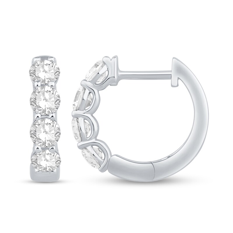 Main Image 2 of 1 CT. T.W. Certified Lab-Grown Diamond Four Stone Huggie Hoop Earrings in 10K White Gold (F/SI2)