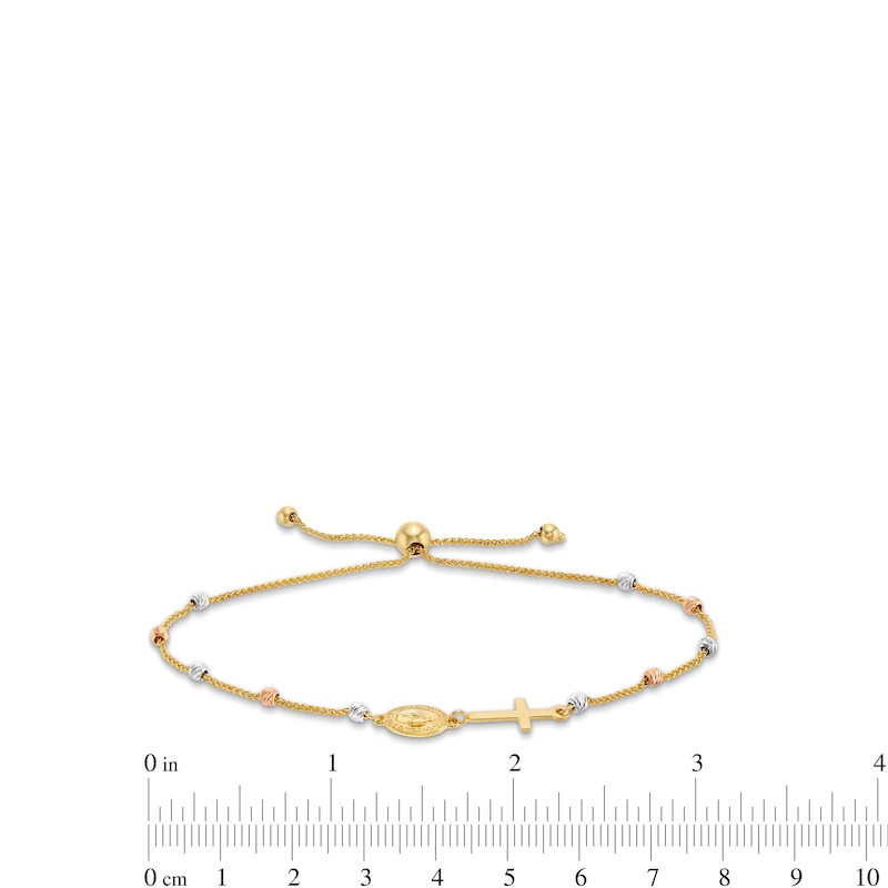 Diamond-Cut Brilliance Bead Rosary Cross Bolo Bracelet in 14K Tri-Tone Gold - 9.0"