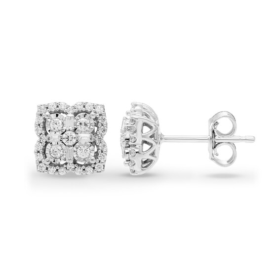 1/3 CT. T.w. Multi-Diamond Flower Frame Stud Earrings in 10K White Gold