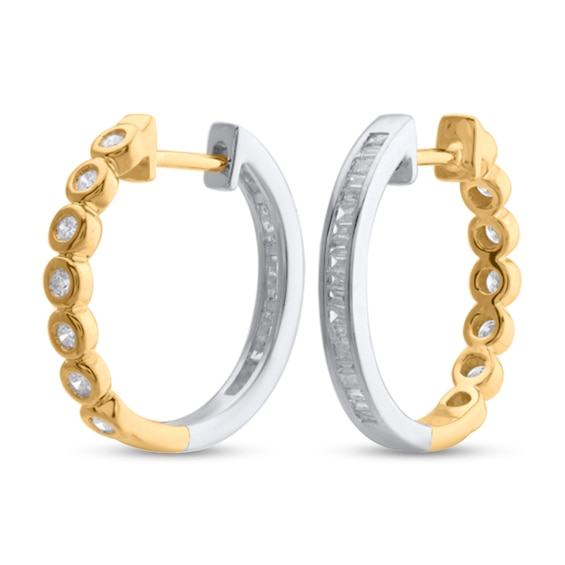 1/2 CT. T.w. Lab-Grown Diamond Double-Sided Hoop Earrings in Sterling Silver and 14K Gold Plate (F/Si2)