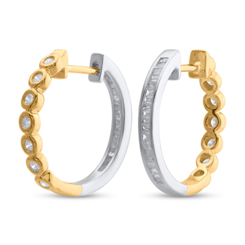 Main Image 1 of 1/2 CT. T.W. Lab-Grown Diamond Double-Sided Hoop Earrings in Sterling Silver and 14K Gold Plate (F/SI2)