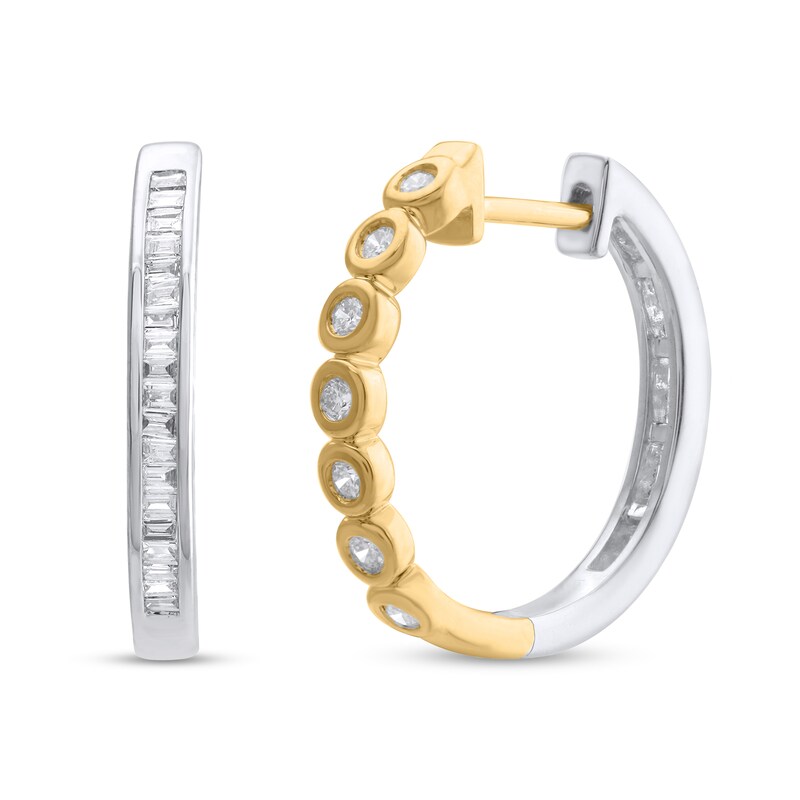 Main Image 2 of 1/2 CT. T.W. Lab-Grown Diamond Double-Sided Hoop Earrings in Sterling Silver and 14K Gold Plate (F/SI2)
