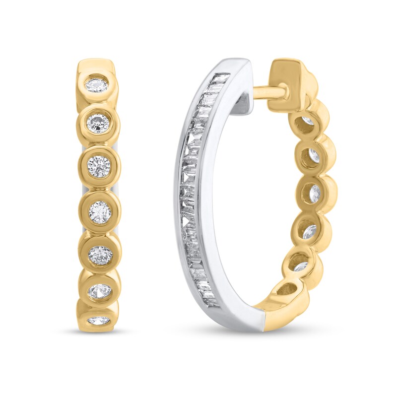Main Image 4 of 1/2 CT. T.W. Lab-Grown Diamond Double-Sided Hoop Earrings in Sterling Silver and 14K Gold Plate (F/SI2)