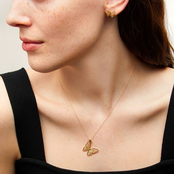 Filigree Butterfly Pendant and Stud Earrings Gift Set in 10K Gold