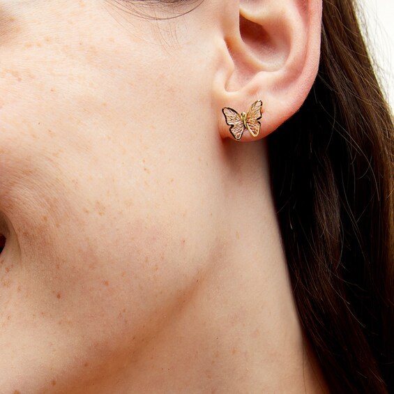 Filigree Butterfly Pendant and Stud Earrings Gift Set in 10K Gold