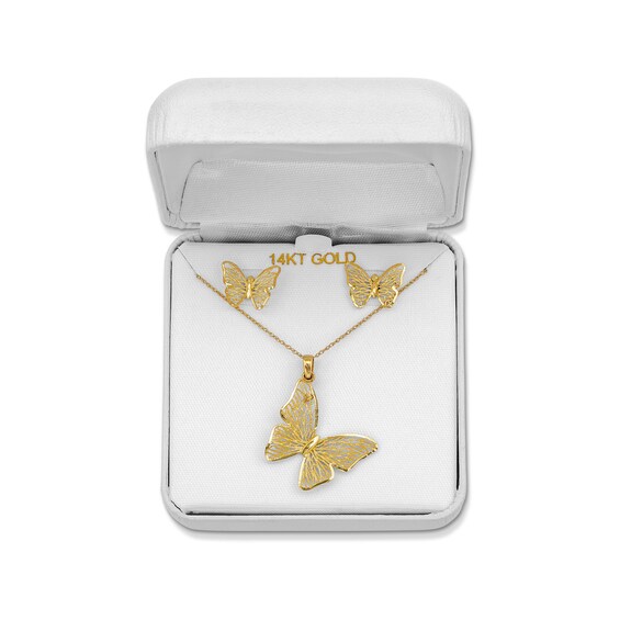 Filigree Butterfly Pendant and Stud Earrings Gift Set in 10K Gold