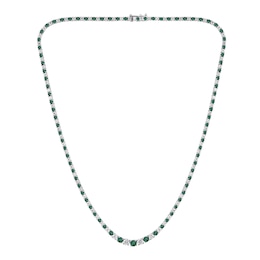 Lab-Created Emerald and 3 CT. T.W. Diamond Graduated Alternating Tennis Necklace in 10K White Gold - 16"