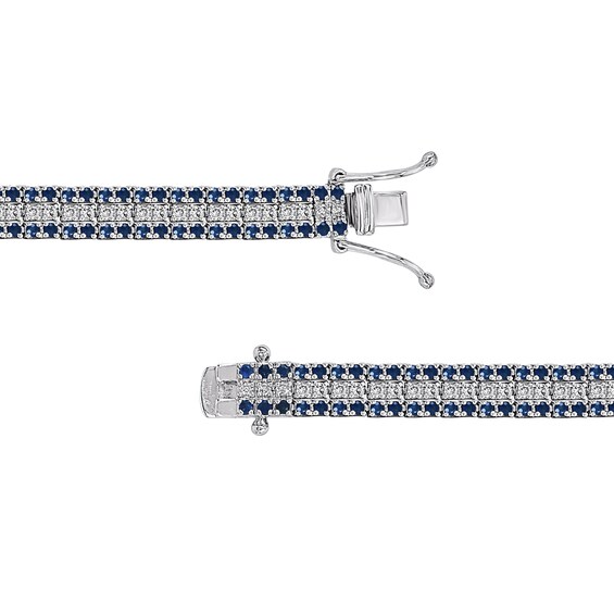 Blue Lab-Created Sapphire and 1 CT. T.w. Diamond Triple Row Tennis Bracelet in 10K White Gold