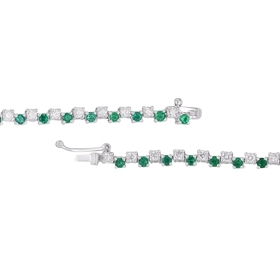 Lab-Created Emerald and 1 CT. T.w. Diamond Alternating Zig-Zag Tennis Bracelet in 10K White Gold