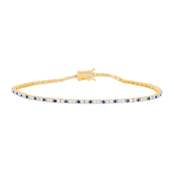 Blue Lab-Created Sapphire and 3/4 CT. T.w. Diamond Duo Alternating Tennis Bracelet in 10K Gold