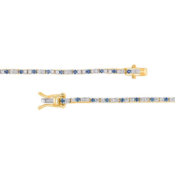 Blue Lab-Created Sapphire and 3/4 CT. T.w. Diamond Duo Alternating Tennis Bracelet in 10K Gold