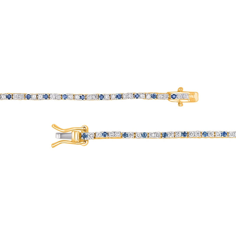 Main Image 2 of Blue Lab-Created Sapphire and 3/4 CT. T.W. Diamond Duo Alternating Tennis Bracelet in 10K Gold