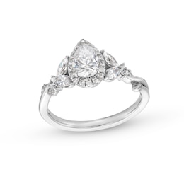 1 CT. T.W. Pear-Shaped Diamond Frame Leaf-Sides Engagement Ring in 14K White Gold