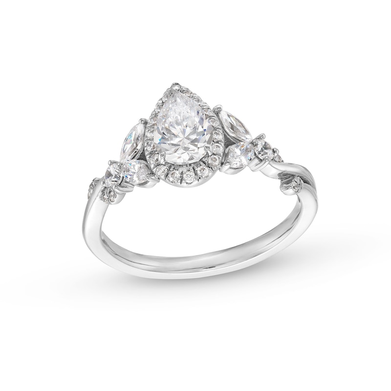 Main Image 1 of 1 CT. T.W. Pear-Shaped Diamond Frame Leaf-Sides Engagement Ring in 14K White Gold
