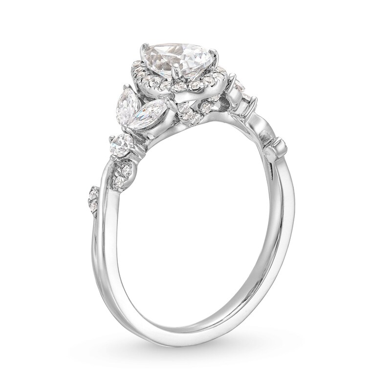 Main Image 3 of 1 CT. T.W. Pear-Shaped Diamond Frame Leaf-Sides Engagement Ring in 14K White Gold