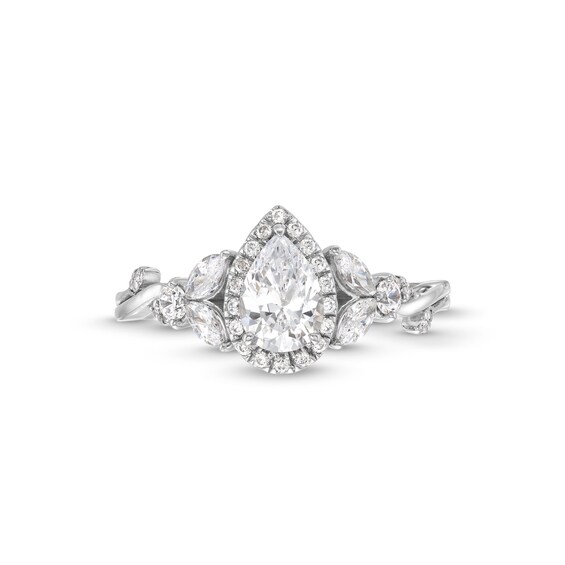 1 CT. T.w. Pear-Shaped Diamond Frame Leaf-Sides Engagement Ring in 14K White Gold
