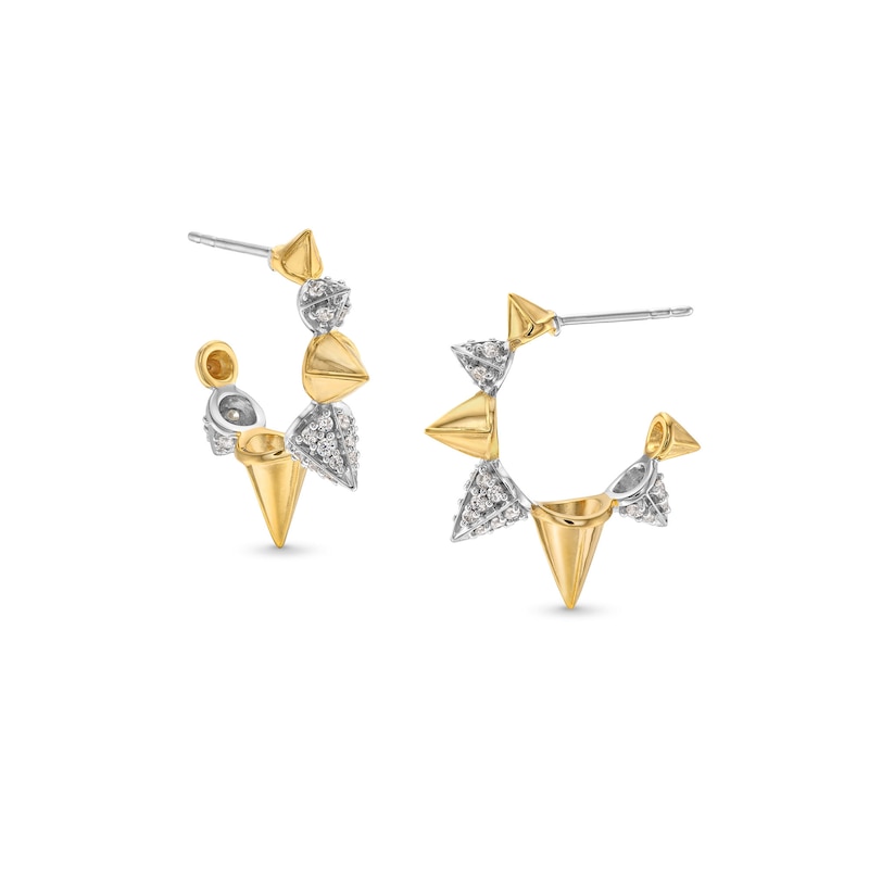 Main Image 1 of 1/2 CT. T.W. Certified Lab-Grown Diamond Spiky J-Hoop Earrings in Sterling Silver and 10K Gold Plate (F/SI2)