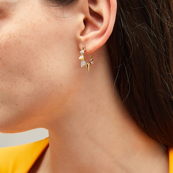 1/2 CT. T.w. Certified Lab-Grown Diamond Spiky J-Hoop Earrings in Sterling Silver and 10K Gold Plate (F/Si2)